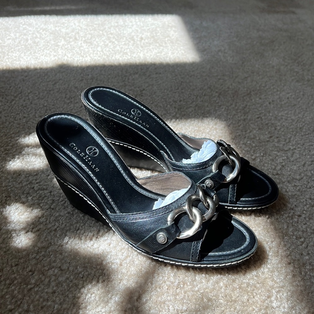Cole Haan Black Leather Wedge Slip-Ons 8.5 Narrow